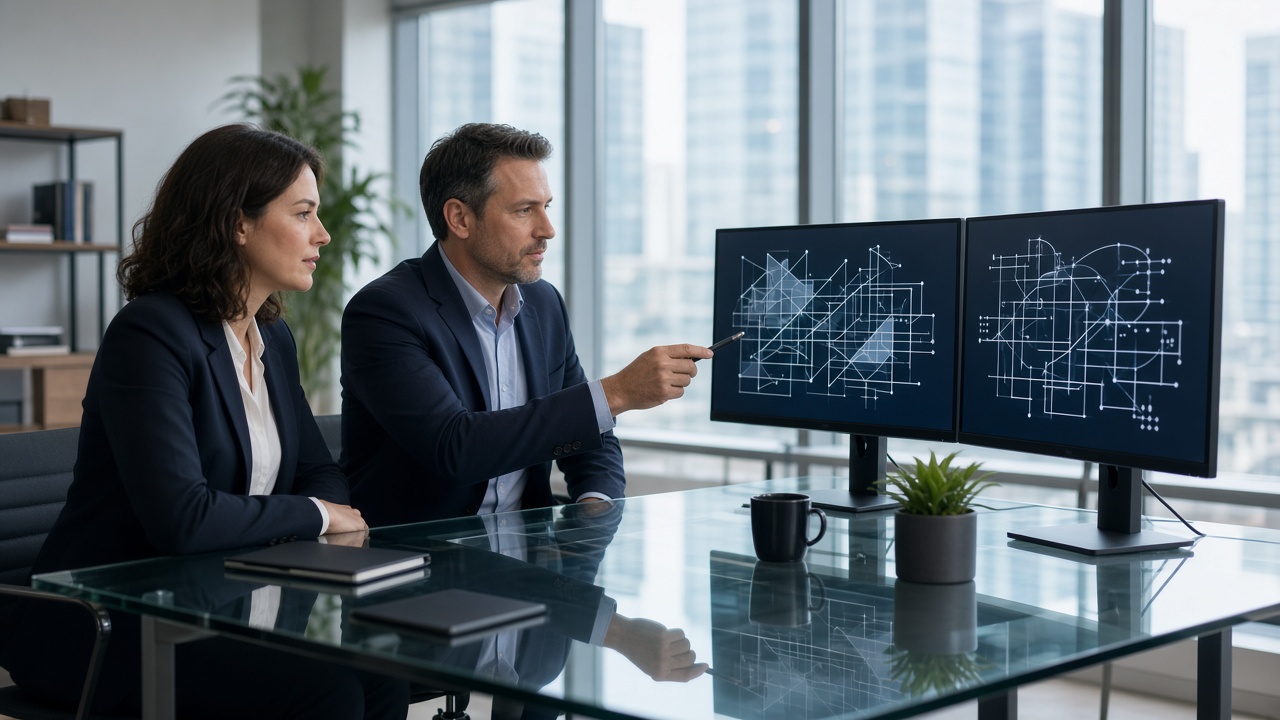 Technology professionals collaborating in a modern corporate environment