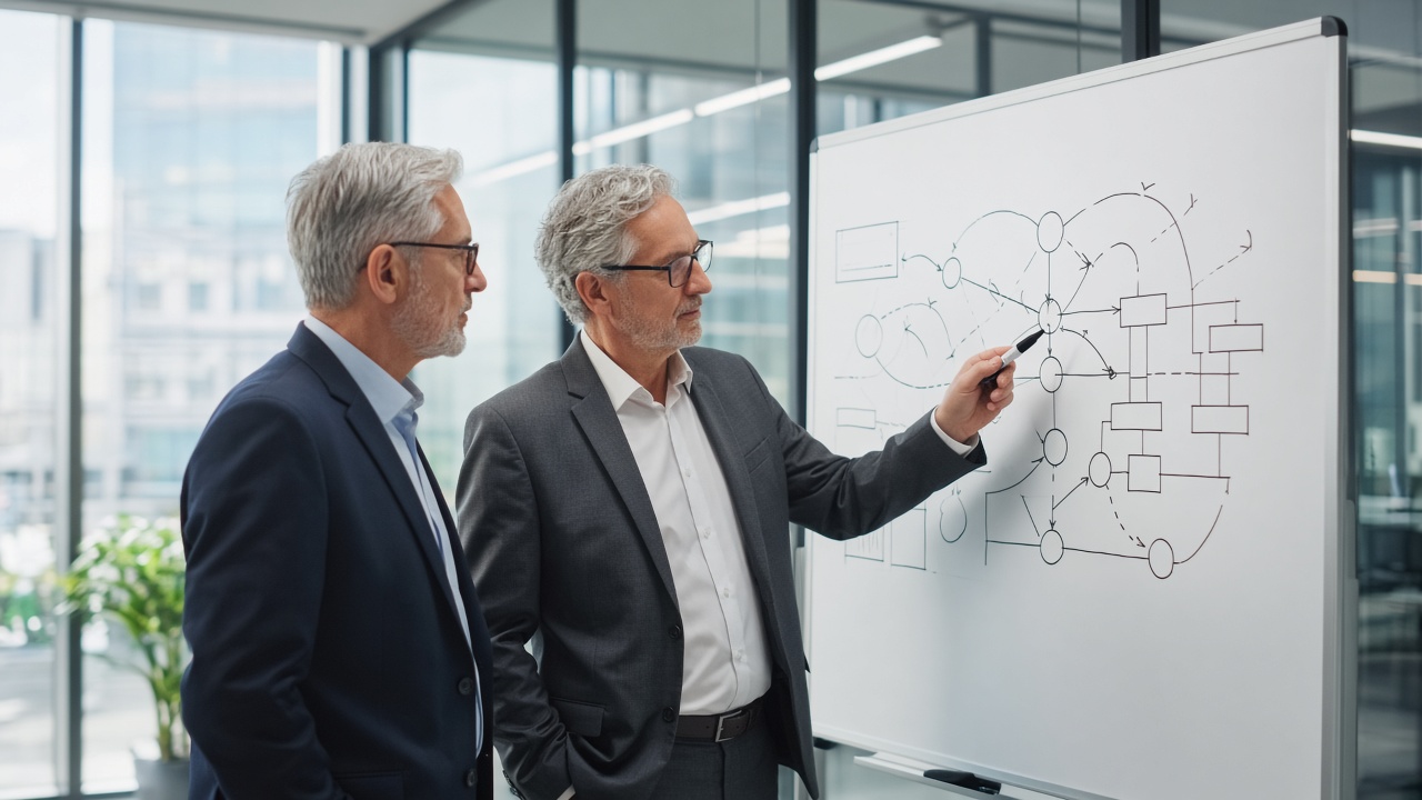 Consultants reviewing technology architecture